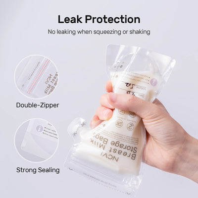 NCVI Breastmilk Storage Bags, 200ml Milk Freezer Bags for Breastfeeding, Temp-Sensing, Doubled-Sealed,Preservation Bag, BPA Free