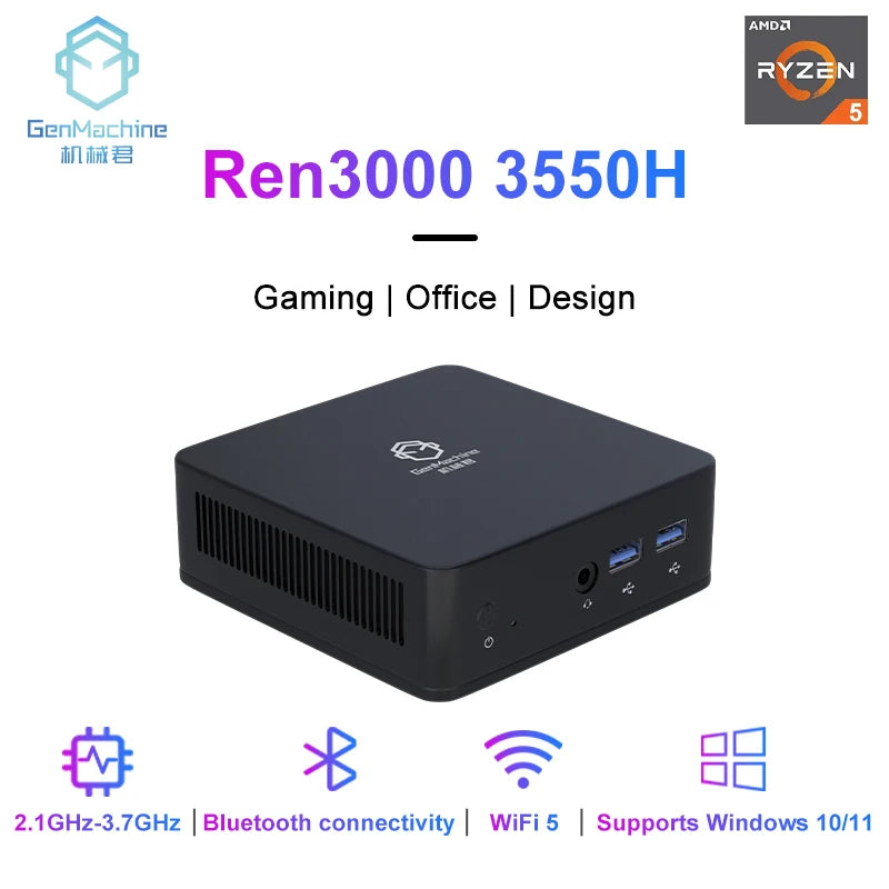 GenMachine Mini PC AMD Ryzen 5 3550H CPU Windows 11 Ryzen DDR4 8GB 256GB 16GB 512GB WIFI5 AMD Pc Gamer Diy Gaming Computer