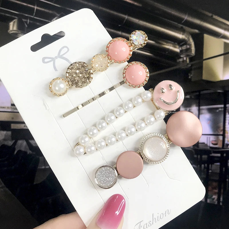 New Fashion 3/4pcs Set Pearl Hair Clip For Women Korean Hairpin Geometric Crystal Hair Barrettes Girl Hair Accessories Hairgrip