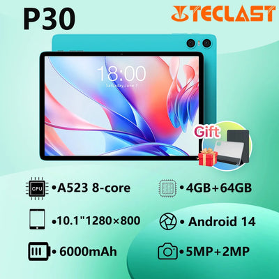 Teclast P30 Tablet  Allwinner  1.6GHz/ 4GBRAM/64GB ROM/10.1inch 1280×800iPS/WIFI/6000mAh/Type-C/5MP+2MP Camera/Android 14)