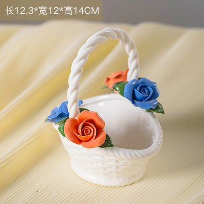 Ceramic Simulation Flower Basket Ornaments Handmade Mini Flower Basket Creative Coffee Table Living Room Table Decorations
