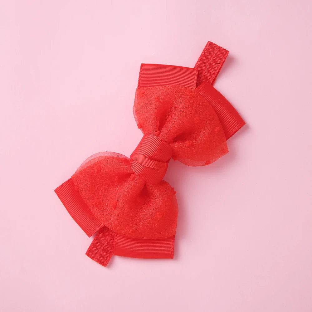 Baby Gauze Bow Headband Kawaii Princess Solid Color Bowknot Hair Band For Newborn Girls Soft Elastic Children's Hair Accessories