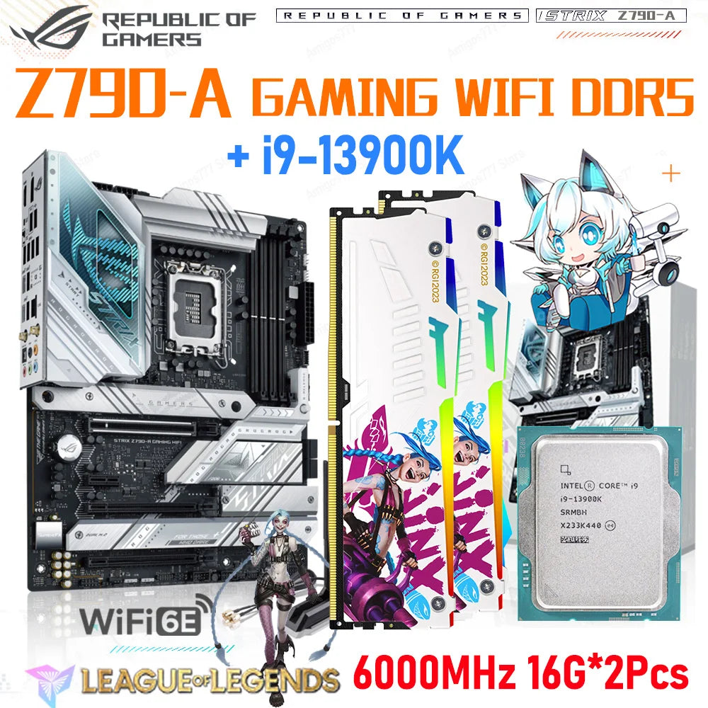 ASUS ROG STRIX Z790 A GAMING WIFI White Motherboard DDR5 LGA 1700 Kit i9 13900K With Renegade 6000MHz 32GB Memory Set PC DIY New
