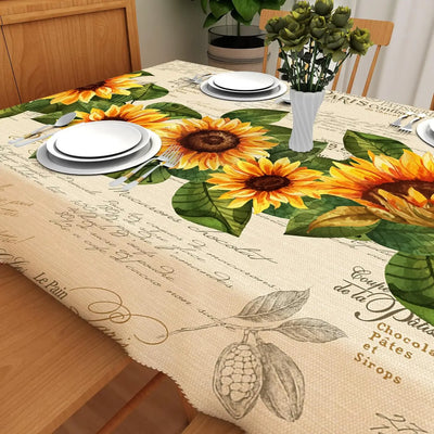 Sunflower Rectangle Tablecloths Yellow Flowers Leaves Printed Table Cloth for Farmhouse Holiday Wedding Party Dining Table Decor