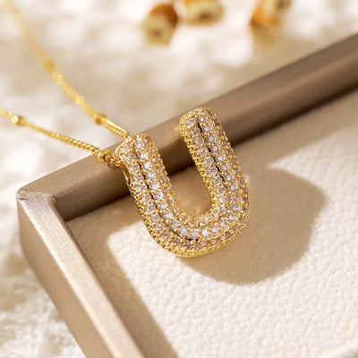 RAKOL Exquisite Copper Gold-plated Zircon Pendant American Minimalist Collarbone Chain 26 A-Z Balloon Letter Necklace For Women