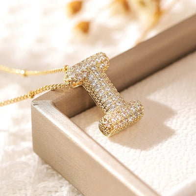 RAKOL Exquisite Copper Gold-plated Zircon Pendant American Minimalist Collarbone Chain 26 A-Z Balloon Letter Necklace For Women