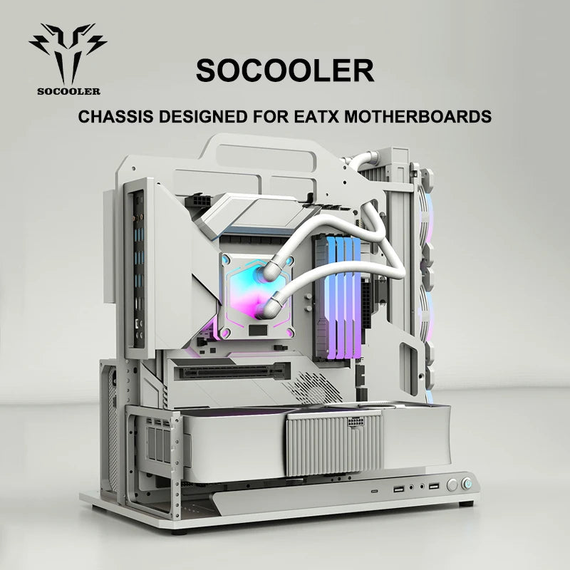 Socooler Diy Gaming Computer EATX Computer Case Pc Case Open Frame  Gaming Computer Case for ATX M-ATX  Case Aviation Aluminum
