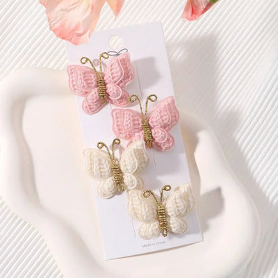 4Pcs/set Butterfly Hair Clip Set for Girls Double Layered Bow Cute Bangs Hair Pin Cotton Safe Kids Baby Hair Accessories Set