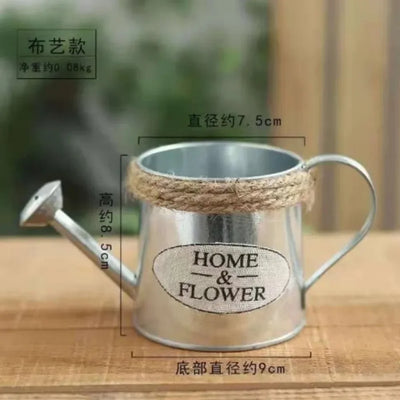 Creative Flower Vase Can Rustic Iron Metal Jug Pitcher Tin Bucket Watering Can Shape Portable Pot for Home Wedding Party Decor