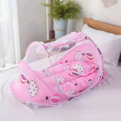 BABY MOSQUITO NETTING FOLDING CRIB BEDDING WITH MATTRESS & PILLOW, TRAVEL BED SUPPLIES FOR BABY (0-3 YEARS OLD)