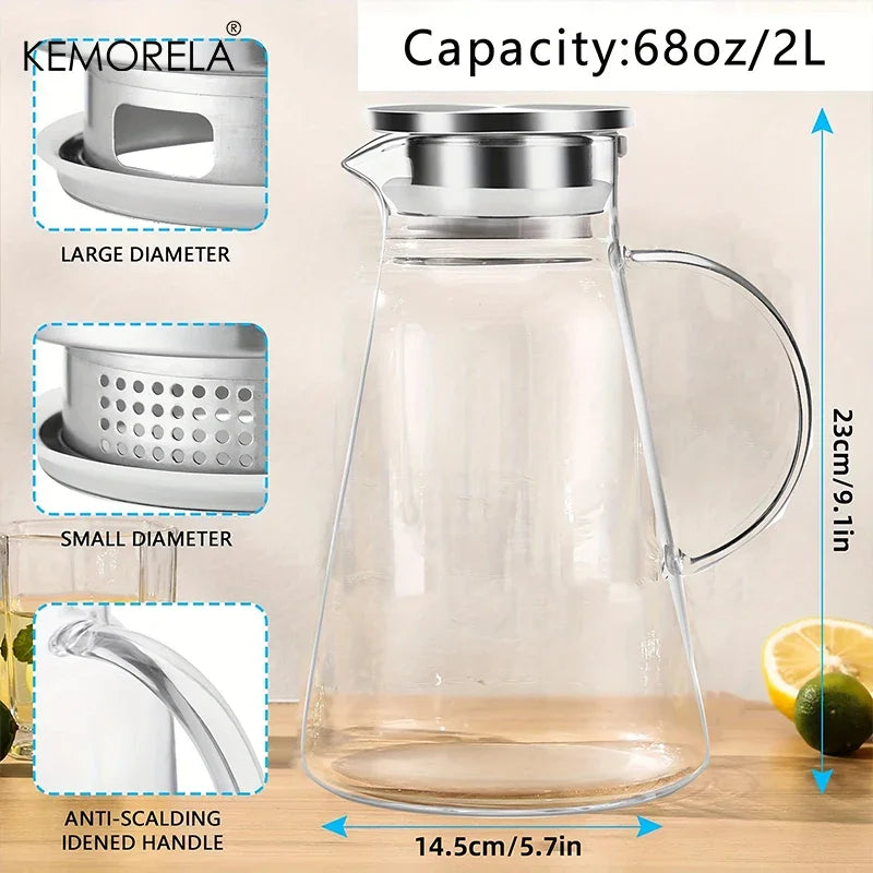1/2Pcs Water Jug Transparent Heat-Resistant Glass Cold Water Kettle And Cups Water Pot With Handle Large Capacity Household Jug