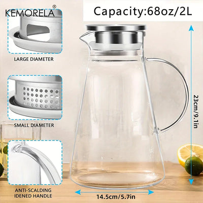 1/2Pcs Water Jug Transparent Heat-Resistant Glass Cold Water Kettle And Cups Water Pot With Handle Large Capacity Household Jug