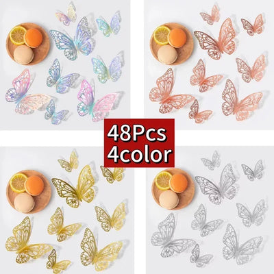 12/48Pcs Fashion 3D Butterfly Creative DIY  Wall Sticker Modern Wall Art Home Bedroom Room Decorative Butterflies  DIY Gift
