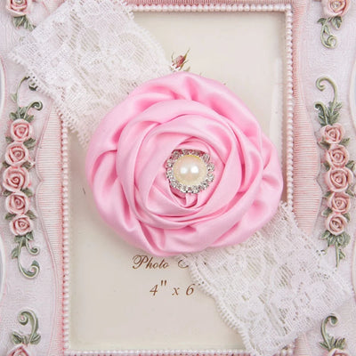 1PCS Baby Girls Rose Flower Headband with Pearl Rhinestone Center Soft Lace Bands Newborn Infant Toddler Kids Hair Accessories
