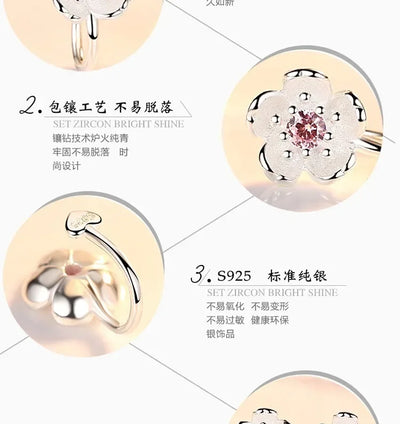 Korea Style Crystal Cherry Blossom Flower Clip on Earrings Without Piercing for Girls Party Sweet 925 Silver No Hole Ear Clip