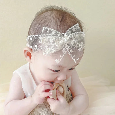 White Lace Bow Hair Bands Cute Elastic Headband Girl Korean Newborn Hair Bows Hairbands Babi Infant Kids Hair Accessories 머리띠