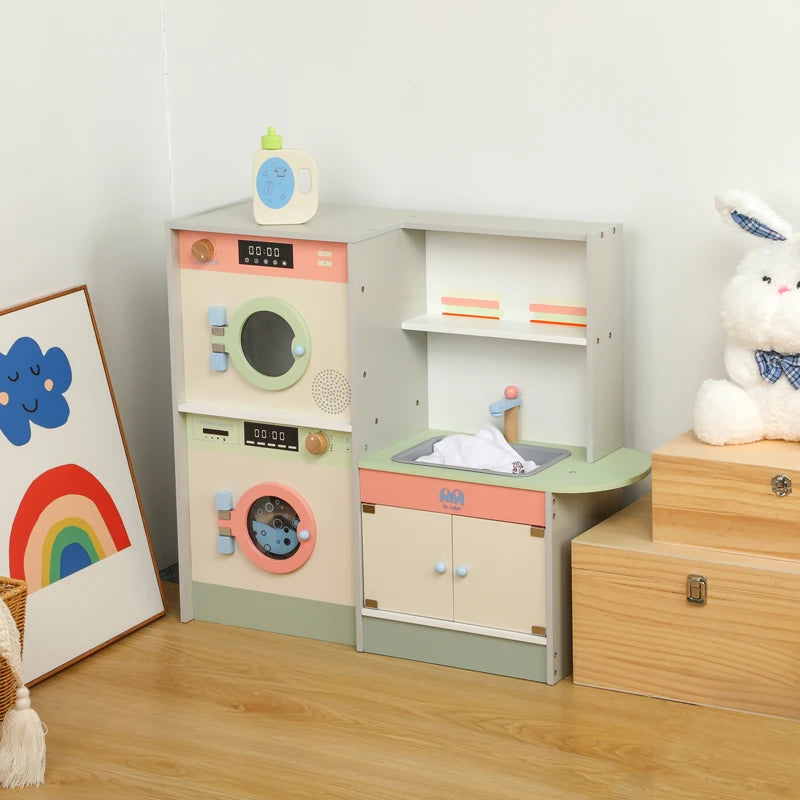 Kids pretend play kitchen toys with washing machine