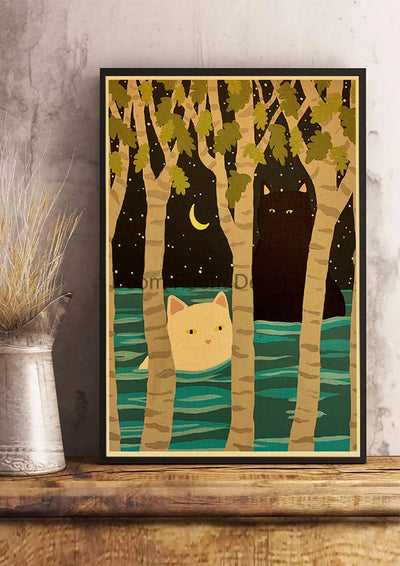 Fun And Cute Lover Cat Paper Poster Graffiti Picture Retro Personality Paper Wall Sticker Retro Bar Cafe Home Room Gift Decor