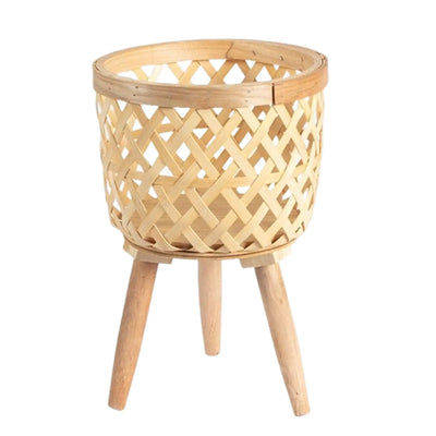 Hand Woven Flower Pot Wood Tripod Stand for Balcony Planters Backyard Garden