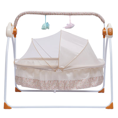 3-COLOR LED BLUETOOTH ELECTRIC BABY CRADLE WITH AUTO SWING, SAFE CRIB, INFANT ROCKER & MP3 MUSIC PLAYER