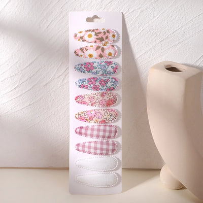 10Pcs/Lot Fresh Print Cotton Alloy Hair Clips for Kids Fabric Plaid BB Hairpins Girl Hairgripe Headwear Baby Hair Accessories