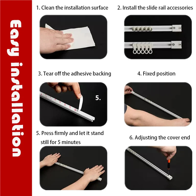 Self Adhesive Curtain Sliding Track Without Punching Nano Silent Track Top Mounted Side Mounted Home Window Decor Accessorie
