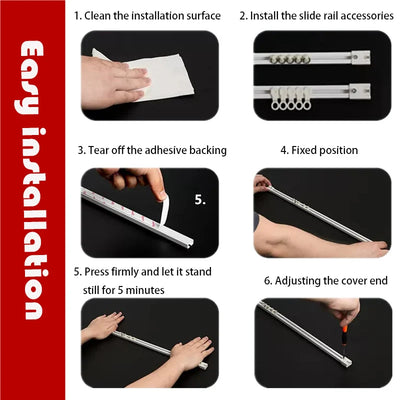 Self Adhesive Curtain Sliding Track Without Punching Nano Silent Track Top Mounted Side Mounted Home Window Decor Accessorie