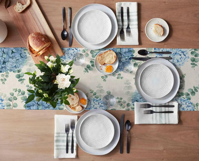 Blue Hydrangea Eucalyptus Plants Linen Table Runners Party Decor Farmhouse Kitchen Dining Table Runners Wedding Decorations