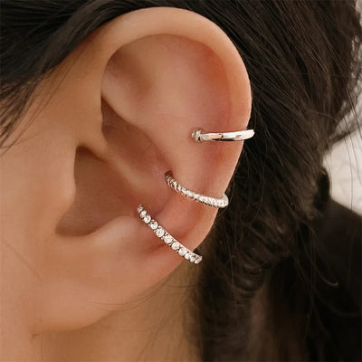 3PCS Vintage Simple Metal Crystal Ear Cuff for Women Teens Gold Color Non Piercing Fake Cartilage Clip Earrings Set Jewelry Gift