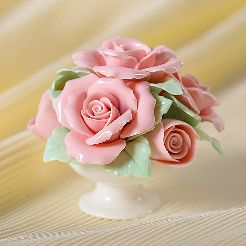 Ceramic Simulation Flower Basket Ornaments Handmade Mini Flower Basket Creative Coffee Table Living Room Table Decorations