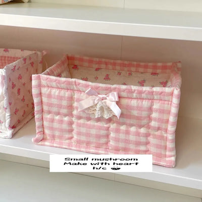 Ins Square Storage Basket Flower Cotton Sorting Basket Stripe Lace Desktop Box Home Supplies