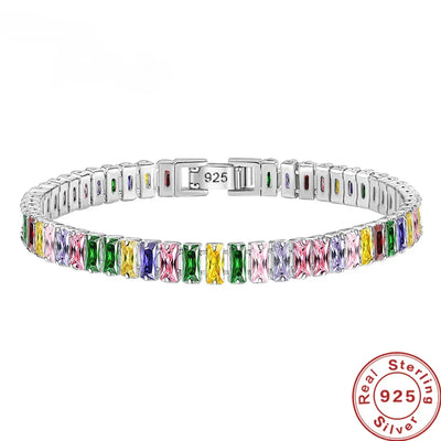Noble 925 Sterling Silver Bracelet Chain Luxury Color Crystal Hand Jewelry For Women Charm Wedding Gift Party 18cm