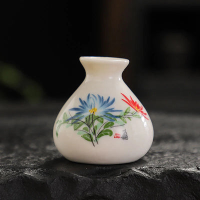 Retro White Chinese Style Mini Ceramic Vase Niche Home Dry Ice Kettle Ornament DIY Decoration Miniatures Flower Vase Crafts Gift