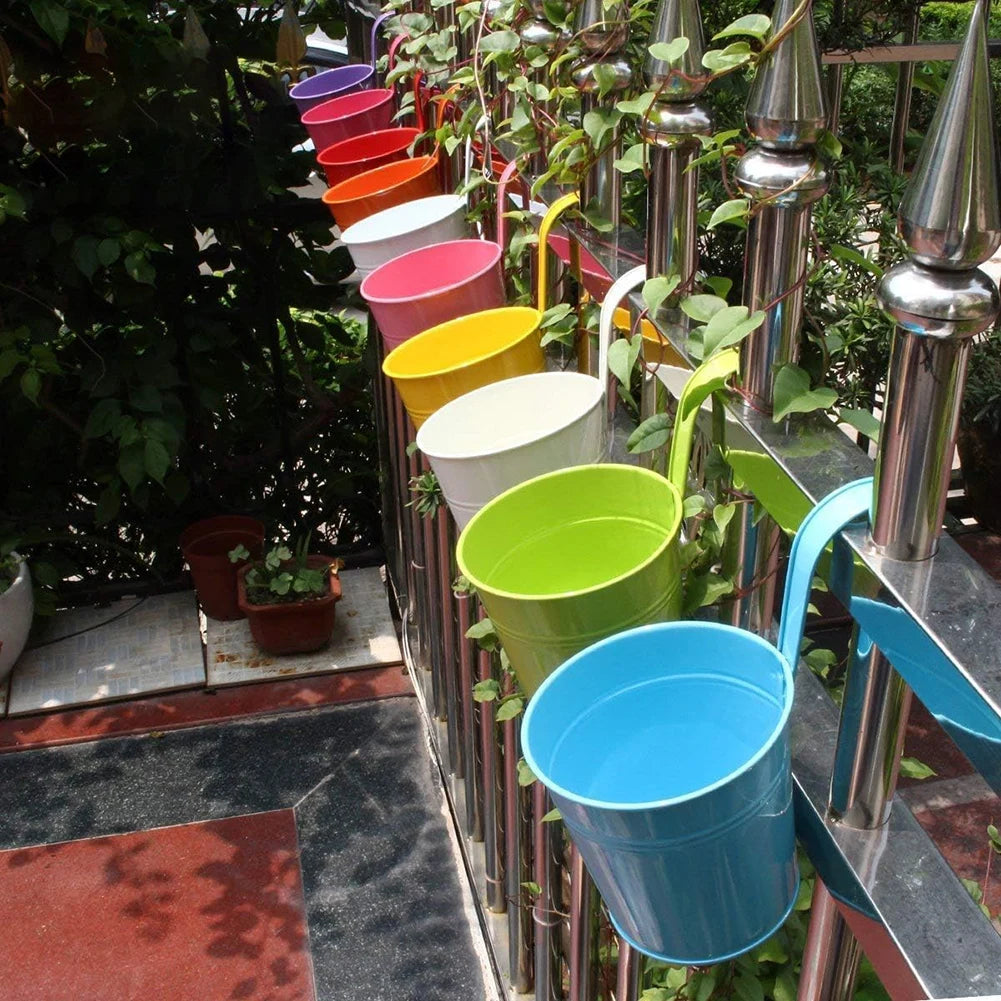 10 Piece Metal Iron Hanging Flower Pots,Balcony Planter with Detachable Hook, Durable Herb Pots Perfect for Fence,4 inches Multi