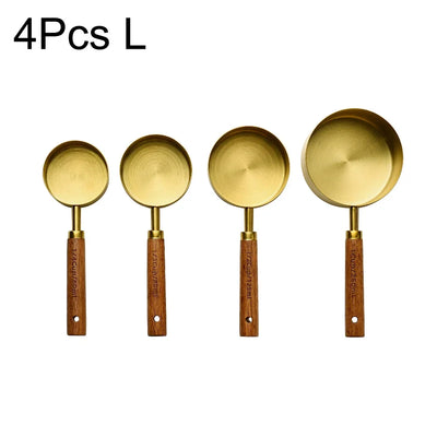 4/8Pcs Black Wooden Handle Stainless Steel Measuring Cups Spoons Baking Tools Coffee Bartending Scale Kitchen Accessories Set