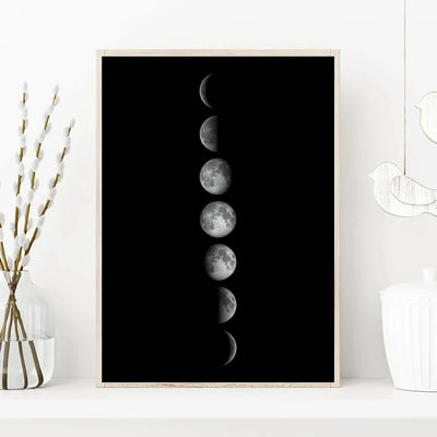 Black White Art Moon Phase Posters Aesthetic Canvas Prints Painting Wall Picture for Living Room Bar Cafe Home Decor Cuadros
