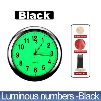 LUMINOUS MINI QUARTZ CAR CLOCK – STICK-ON DIGITAL WATCH ORNAMENT FOR AUTO INTERIOR