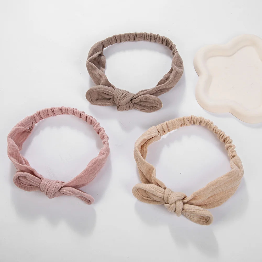 Solid Mulsin Cotton Baby Headbands For Infant Girls Stretchy Sweet Cute Hair Bows Elastic Hair Bands Kids Infant Headwear