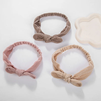 Solid Mulsin Cotton Baby Headbands For Infant Girls Stretchy Sweet Cute Hair Bows Elastic Hair Bands Kids Infant Headwear