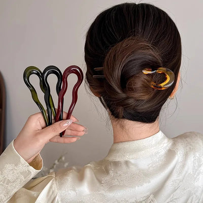 New U-Shaped Hair Fork Women Fashion Tortoiseshell Acetate Hairpin Geometric Design Headwear Hair Sticks Girl Hair Accessories