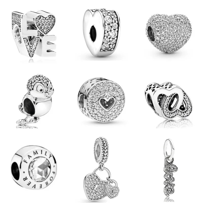 2024 New 925 Silver Plated Diamond Heart Bell Loose Charm Beads For Pandora DIY Bracelet Necklace Jewelry Accessories Gifts