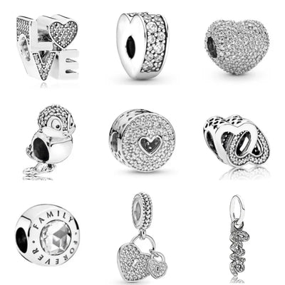2024 New 925 Silver Plated Diamond Heart Bell Loose Charm Beads For Pandora DIY Bracelet Necklace Jewelry Accessories Gifts