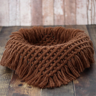 Newborn Baby Photography Blanket Basket Filler Mohair Knitted Mat 50cm Square Rug Photo Props Cushion Tassels Decoration Blanket