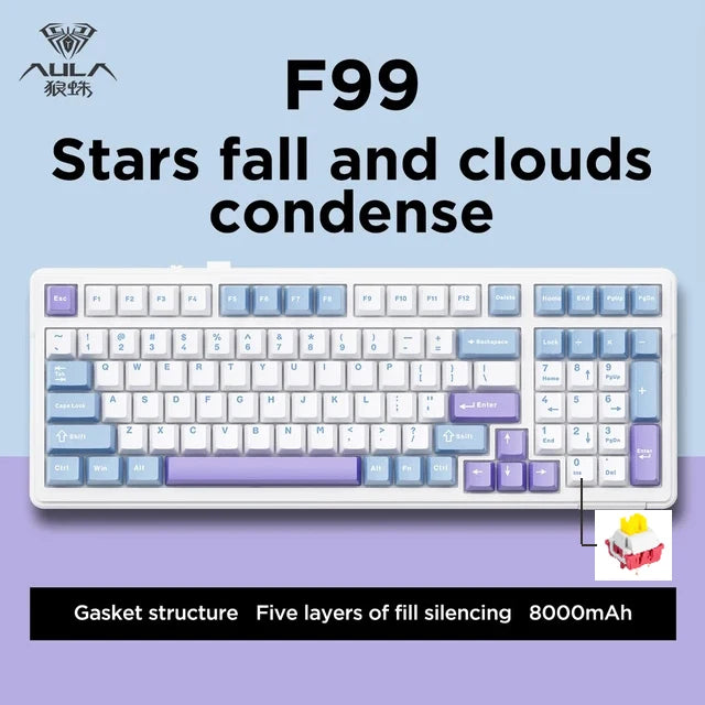 2025 Aula F99 Gaming Mechanical Keyboard Three Mode 2.4g Wireless Bluetooth Wired Hot Swap PBT Gasket RGB For PC Laptop Gamer