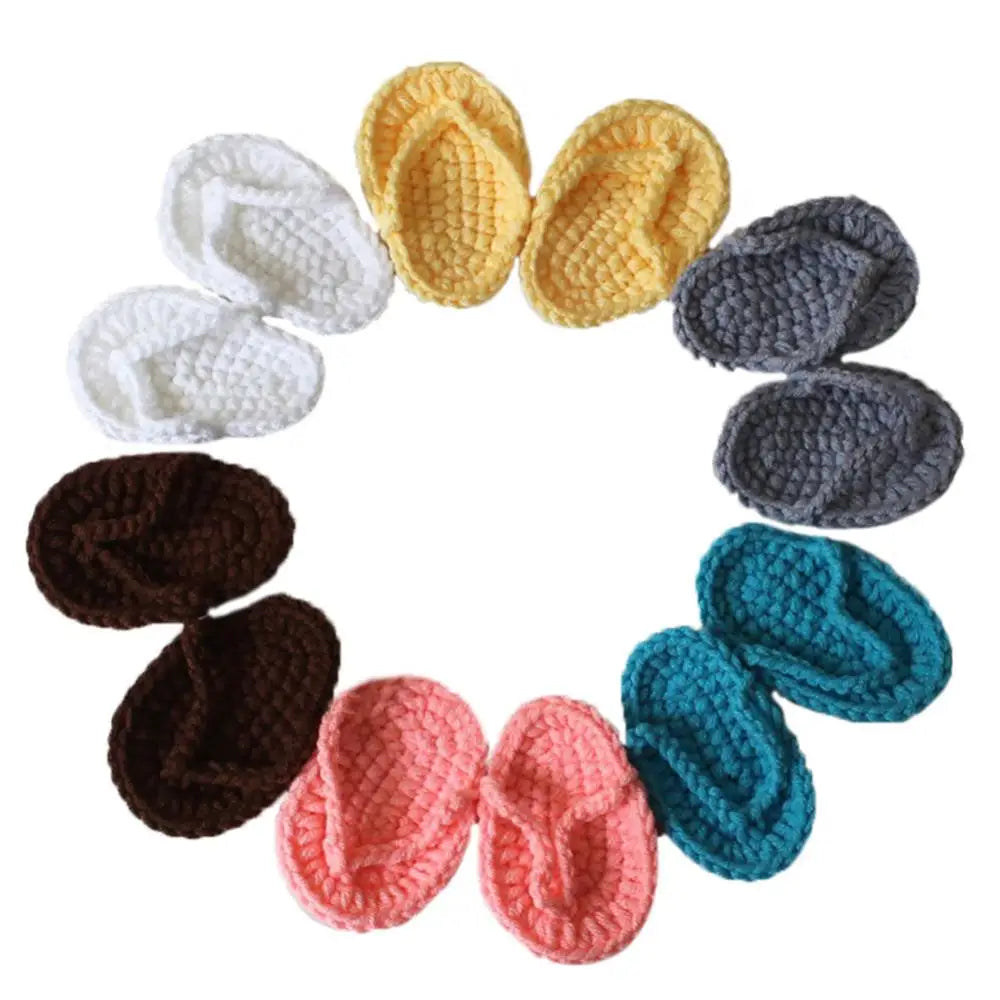 Mini Photography Prop Newborn Baby Solid Color Crochet Flip-Flops Infant Slippers Photo Props Babies Accessories Newborn Photogr