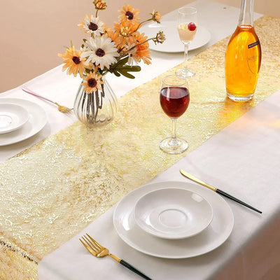 Gold Table Runner Metallic Glitter Table Cloths Runner Metallic Roll Rectangle for Birthday Wedding Home Christmas Table Decor