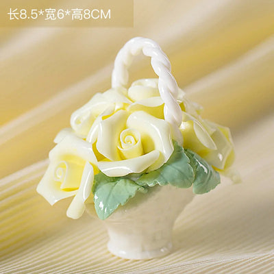 Ceramic Simulation Flower Basket Ornaments Handmade Mini Flower Basket Creative Coffee Table Living Room Table Decorations