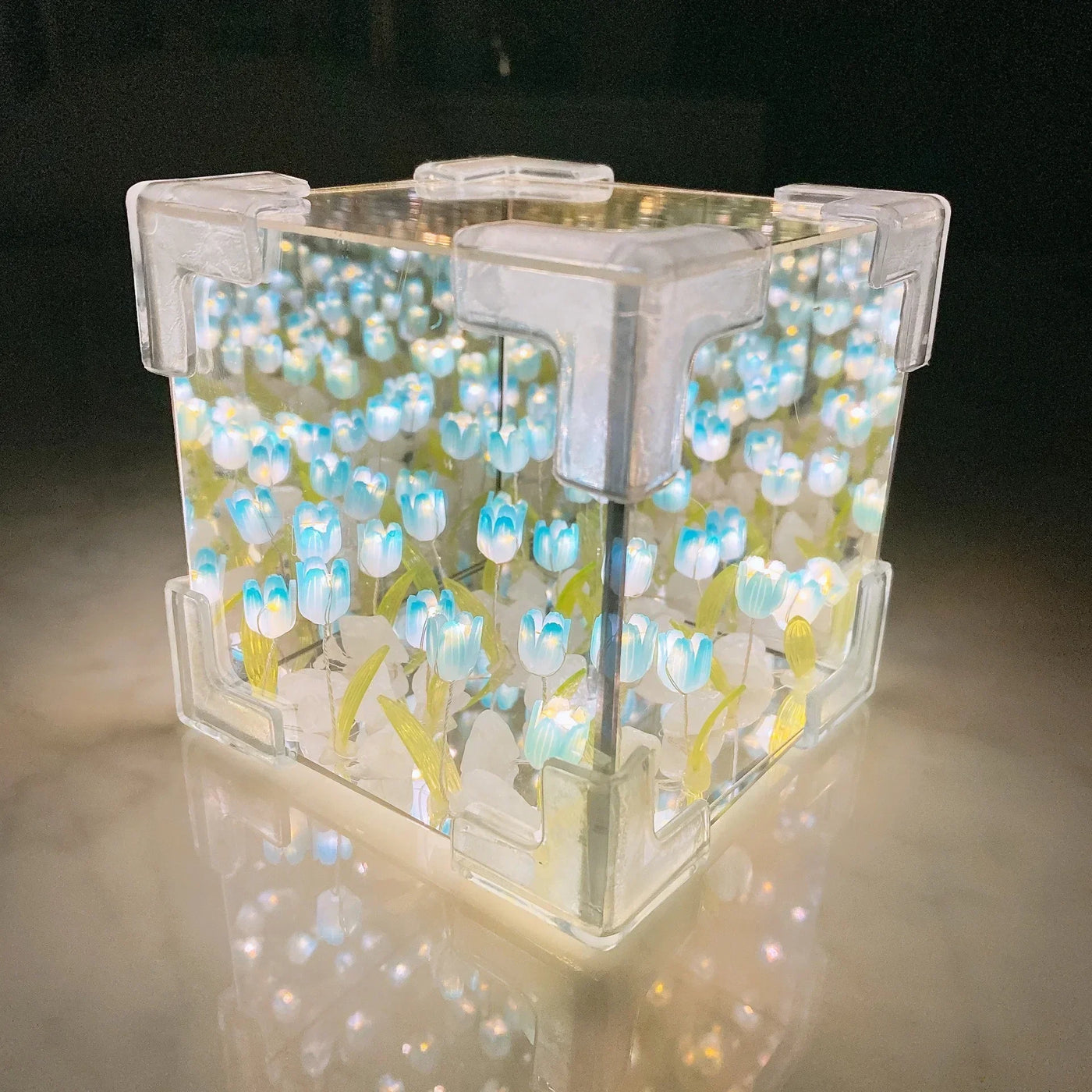 DIY Flower Sea 3D Cloud Tulip LED Night Light Mirror Table Lamps Bedroom Ornaments Decoration Mirror Table Lamps Bedside Gifts