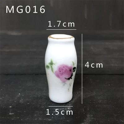 Mini Rose Ceramic Vase Handicraft Collection Miniature Model Resin Simulation Vase Desktop Mini Decor Creative Pocket Artwork