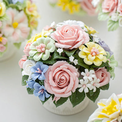 Handmade Ceramic Flowers Ornament Handheld Flower Intangible Cultural Heritage Ceramic Lily Rose Flowers Home Desk Decoration